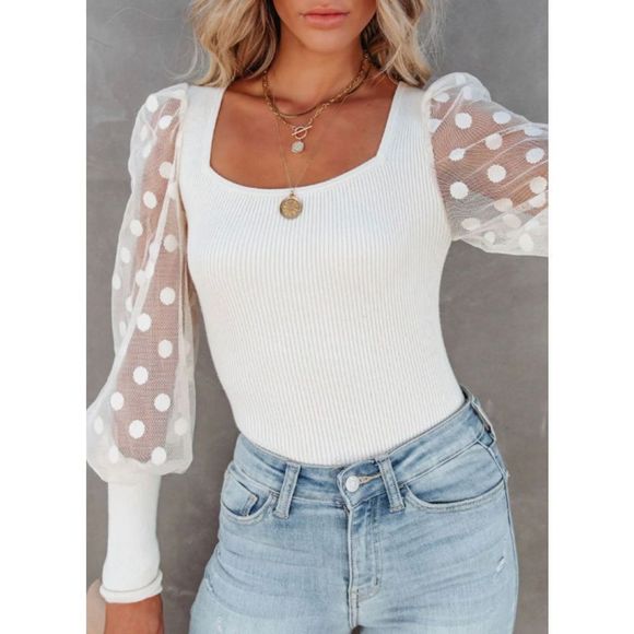 Ivory Sweaters - 🔥 POLKA DOT • LONG SLEEVE KNIT TOP - IVORY - XL🔥